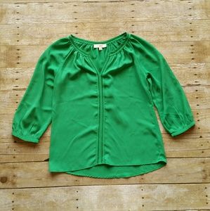 Umgee Kelly Green 3/4 sleeves v neck top small